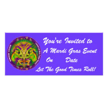 Mardi Gras Carvinal 4" x 9.25" Landscape View Note Invites
