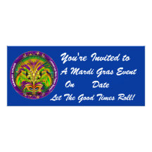 Mardi Gras Carvinal 4" x 9.25" Landscape View Note Invite