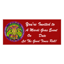 Mardi Gras Carvinal 4" x 9.25" Landscape View Note Personalized Announcements