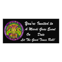 Mardi Gras Carvinal 4" x 9.25" Landscape View Note Invitations
