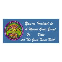 Mardi Gras Carvinal 4" x 9.25" Landscape View Note Custom Invites