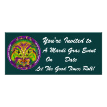 Mardi Gras Carvinal 4" x 9.25" Landscape View Note Personalized Invitation