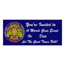 Mardi Gras Carvinal 4" x 9.25" Landscape View Note Announcement