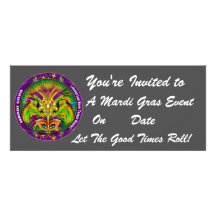 Mardi Gras Carvinal 4" x 9.25" Landscape View Note Invites