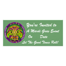 Mardi Gras Carvinal 4" x 9.25" Landscape View Note Custom Invite