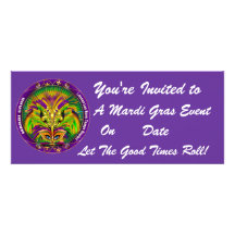 Mardi Gras Carvinal 4" x 9.25" Landscape View Note Custom Invites