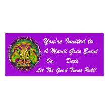 Mardi Gras Carvinal 4" x 9.25" Landscape View Note Invitation