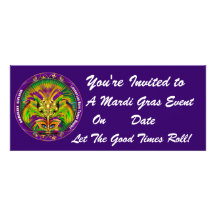 Mardi Gras Carvinal 4" x 9.25" Landscape View Note Invite