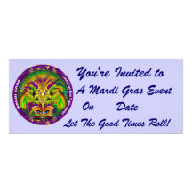 Mardi Gras Carvinal 4" x 9.25" Landscape View Note Personalized Announcement