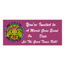 Mardi Gras Carvinal 4" x 9.25" Landscape View Note Invites