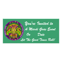Mardi Gras Carvinal 4" x 9.25" Landscape View Note Personalized Invite