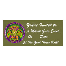 Mardi Gras Carvinal 4" x 9.25" Landscape View Note Announcement