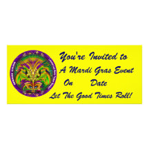 Mardi Gras Carvinal 4" x 9.25" Landscape View Note Personalized Invitations