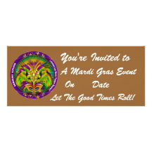 Mardi Gras Carvinal 4" x 9.25" Landscape View Note Announcements