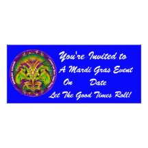 Mardi Gras Carvinal 4" x 9.25" Landscape View Note Invitation