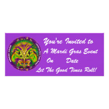 Mardi Gras Carvinal 4" x 9.25" Landscape View Note Custom Invitation