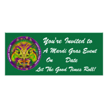 Mardi Gras Carvinal 4" x 9.25" Landscape View Note Custom Announcement