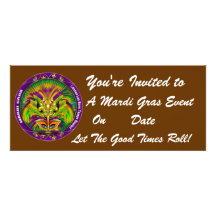 Mardi Gras Carvinal 4" x 9.25" Landscape View Note Custom Invitation
