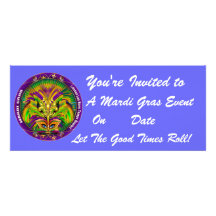 Mardi Gras Carvinal 4" x 9.25" Landscape View Note Custom Invites