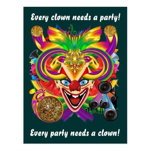 Mardi Gras Clown View Notes please Post Cards