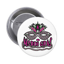 Mardi Gras Mask and Beads Pinback Button