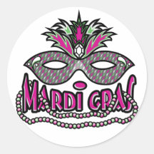 Mardi Gras Mask and Beads Round Sticker