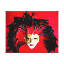 MARDI GRAS MASQUE BLACK AND RED RELIEF STRETCHED CANVAS PRINTS