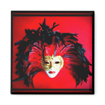 MARDI GRAS MASQUE BLACK AND RED RELIEF FRIDGE MAGNET