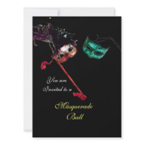 MARDI GRAS MASQUERADE BALL ,Black rsvp Personalized Invitation