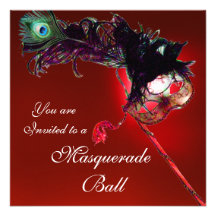 MARDI GRAS MASQUERADE BALL red black white blue Custom Announcement