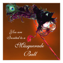 MARDI GRAS MASQUERADE BALL red orange Personalized Invitation
