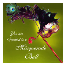 MARDI GRAS MASQUERADE BALL yellow Custom Invitation