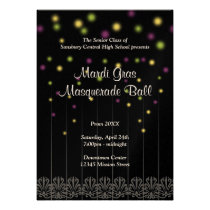 Mardi Gras masquerade confetti prom dance ball invitations