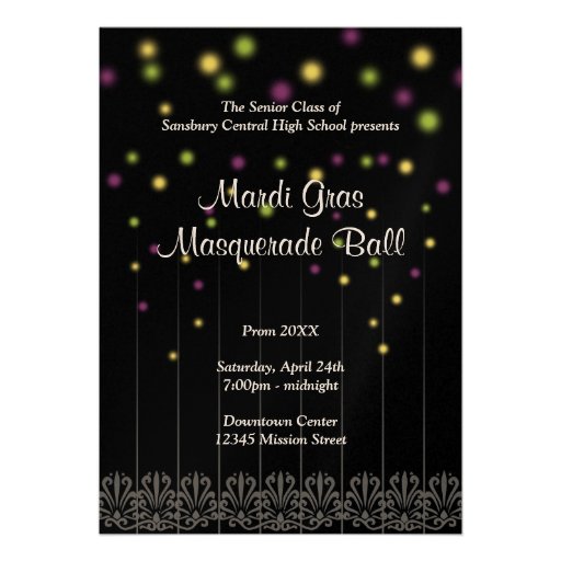 Mardi Gras masquerade confetti prom dance ball Personalized Invitations