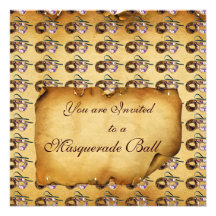 MARDI GRAS MASQUERADE MASKS Classy Parchment Personalized Announcement