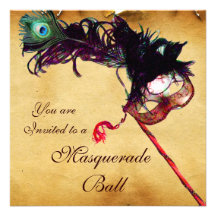 MARDI GRAS MASQUERADE MASKS Classy Parchment Custom Invite
