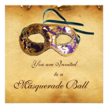 MARDI GRAS MASQUERADE MASKS Classy Parchment Custom Invitations