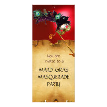 MARDI GRAS MASQUERADE PARTY, red Personalized Invites