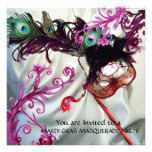 MARDI GRAS MASQUERADE PARTY, WHITE SILK CLOTH PERSONALIZED ANNOUNCEMENTS