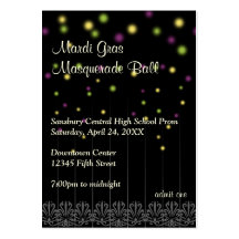Mardi Gras masquerade prom bid admission ticket Business Card Template