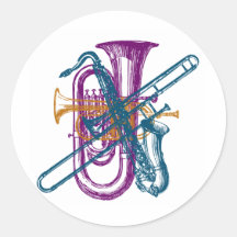 Mardi Gras Music Round Stickers