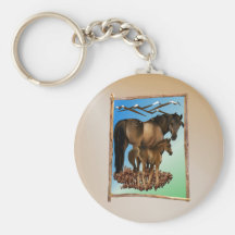 Mare and Baby in Wood Frame Keychains