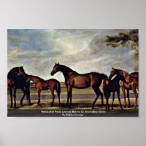 Mares And Foals Anxious Before An Impending Storm Posters