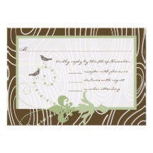 Margarita Green Brown Wood Grain Bird Response Personalized Invite
