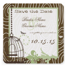 Margarita Green Wood Grain Bird Cage Save the Date Announcements