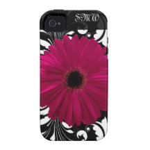 Marguerite fuchsia de Gerbera avec le remous noir  Coque Case-Mate iPhone 4