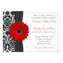 Marguerite mariage damassé blanc noir rouge de Ger Invitations Personnalisées