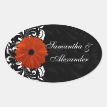 Marguerite orange de Gerbera avec le rouleau noir  Autocollant