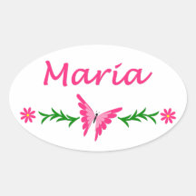 Maria (papillon rose) autocollants ovales
