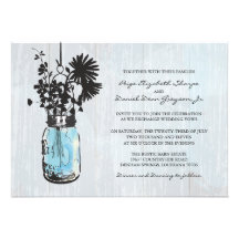 Mariage bleu accrochant rustique de pot de maçon invitation